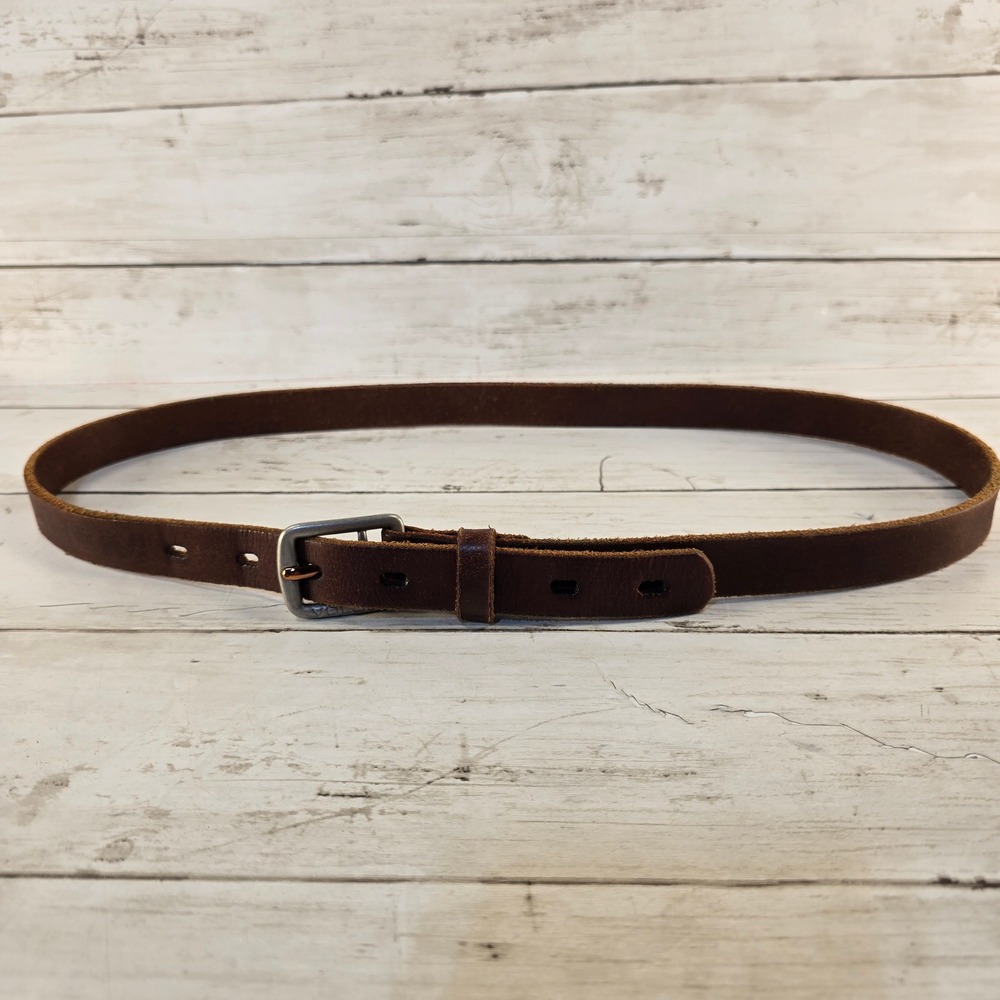 Volcom Mens Brown Genuine Leather Belt Embossed Logo Silver Buckle Size 32 34